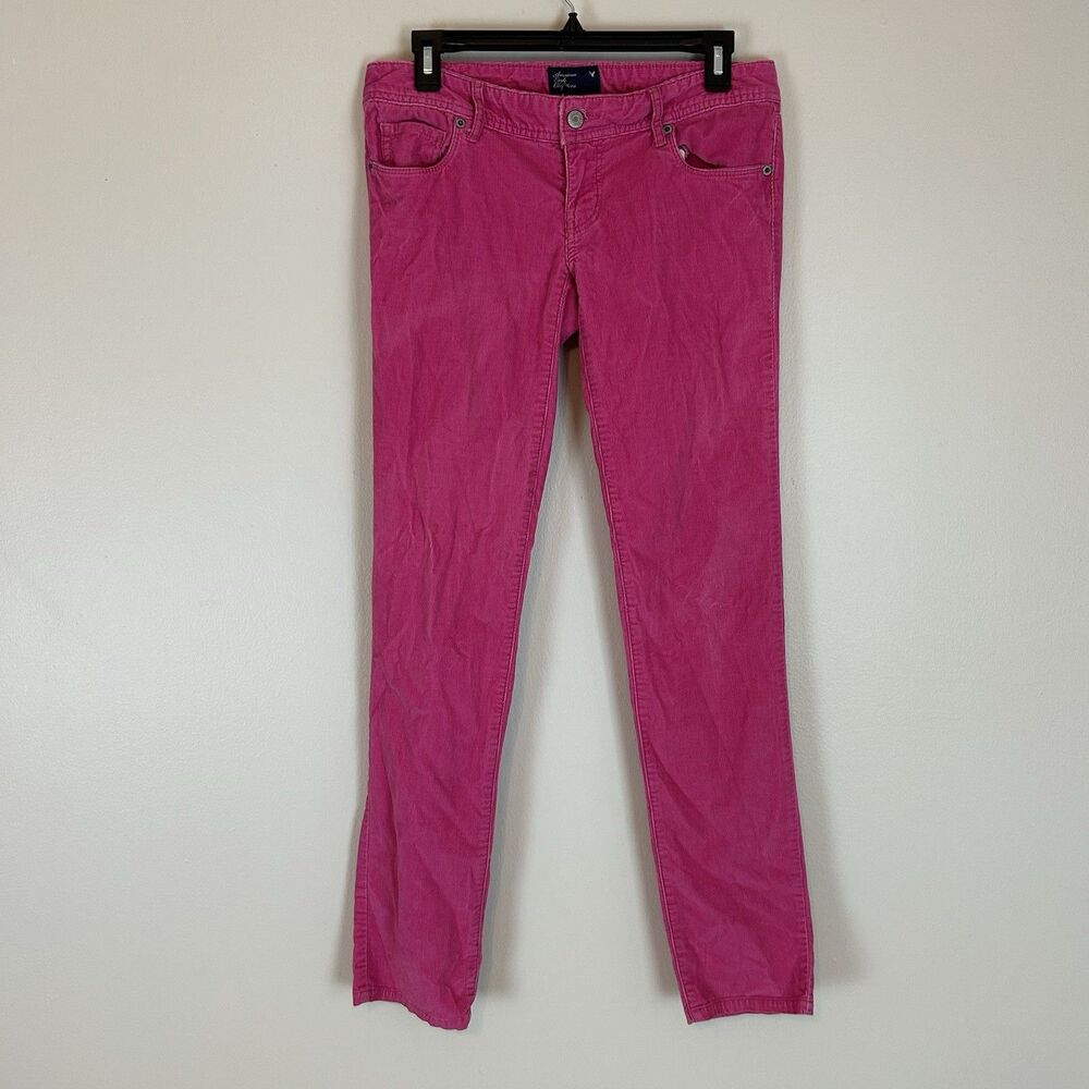 American Eagle Corduroy Pants Womens 2 Pink Low Rise Skinny Jeans Stretch Y2K
